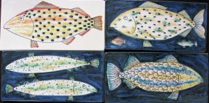 4 fish tiles 21 x 10½cm